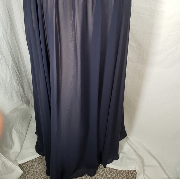 Morilee Madeline Gardner Navy Lace Nude Under Sleeveless Floor Length Gown Sz 8 - Picture 5 of 12